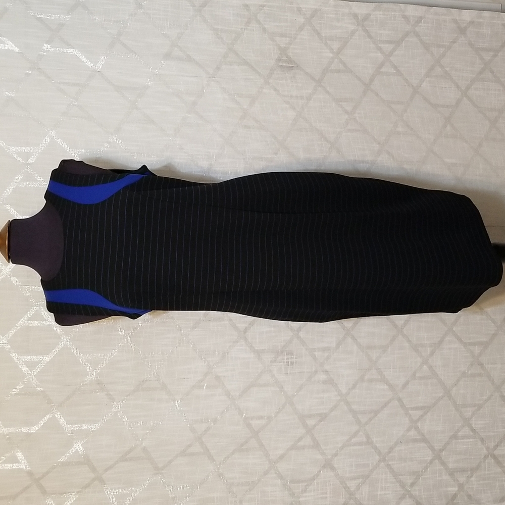 Spence Dress Size 14 Black Blue Sleeveless Midi Striped